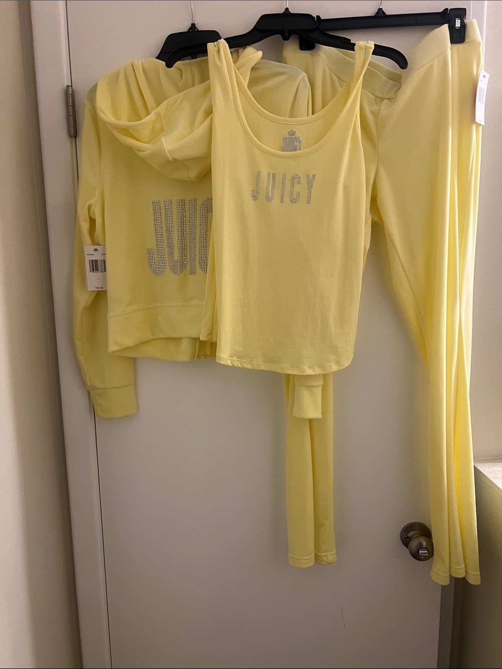 Juicy Couture Pale Yellow Rhinestone Logo 3-Piece Lounge Set